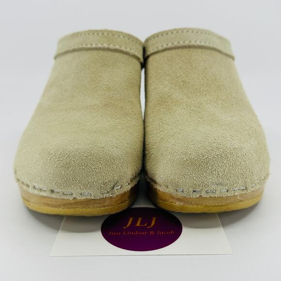 No. 6 Store Women's Old School Chalk Suede High Heel Wooden Clogs Size 37/ 7 US - Picture 2 of 12